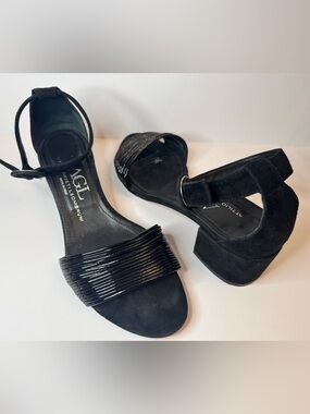 AGL Attilio Giusti Leombruni Black Leather Sandals 39 Made in Italy Block Heel